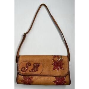 Vintage Handmade Floral Tooled Leather Shoulder Purse Boho